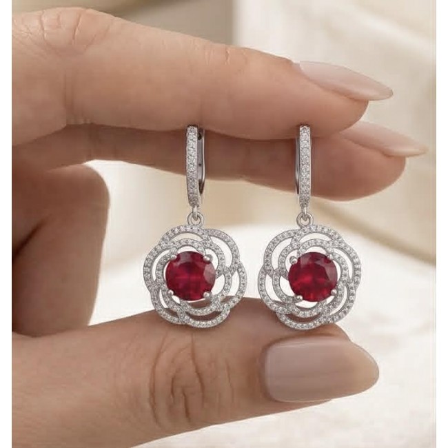 Giovanna Natural 7.8 carat Red Topaz .925 Sterling Silver handcrafted Statement earrings - Close-up of Giovanna red topaz earrings in .925 sterling silver.