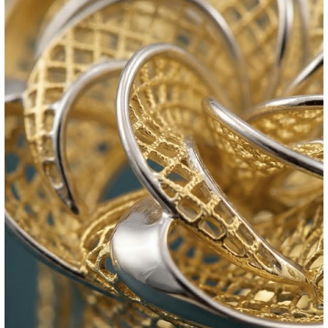 Dubai Style - .925 Sterling Silver dipped in 22K Gold handmade Large ring size 6 - Close-up of intricate gold and silver jewelry details.