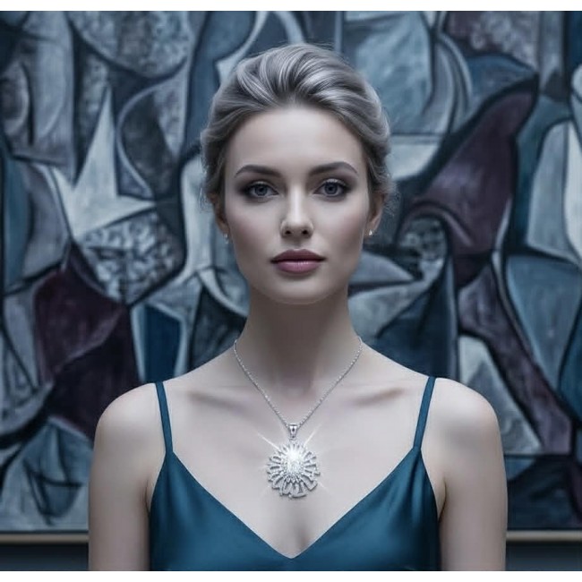Classic Beauty 11.2 carat White Topaz highly polished 18K White Gold over .925 Sterling Silver Italy made necklace - Woman wearing Classic Beauty 11.2 carat White Topaz necklace front view