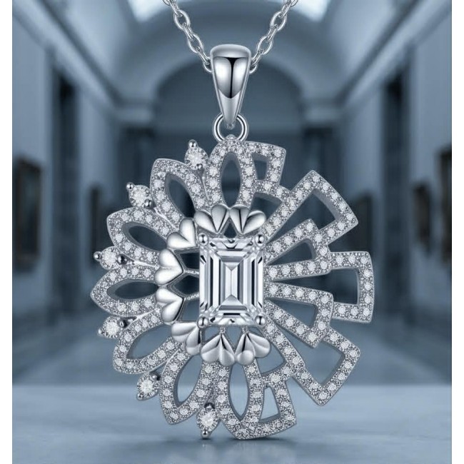 Classic Beauty 11.2 carat White Topaz highly polished 18K White Gold over .925 Sterling Silver Italy made necklace - Close-up of Classic Beauty 11.2 ct White Topaz pendant on chain