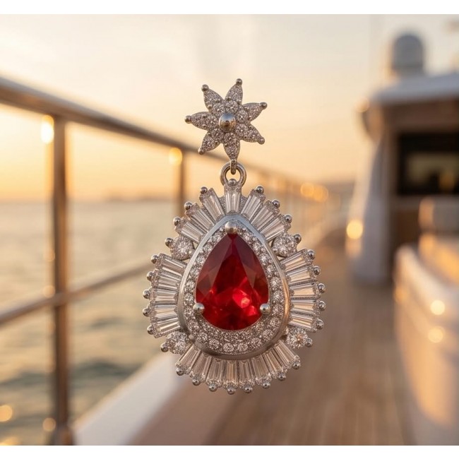 Magnificent Jewel 5.2 carat Ruby .925 Sterling Silver handcrafted incredible Pendant - Close-up of Magnificent Jewel 5.2 carat ruby pendant on a yacht.