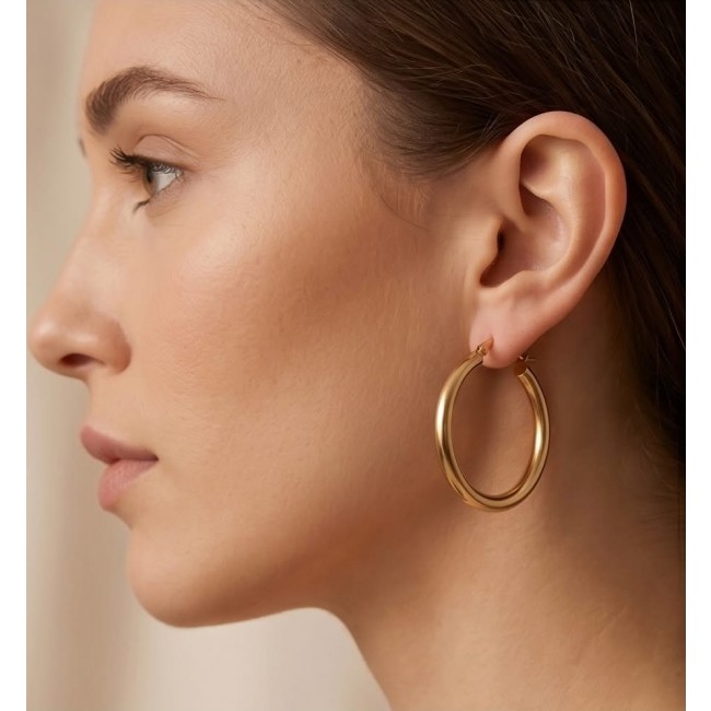Allure Golden tone handcrafted Stylish Large Hoop earrings - photo 1
