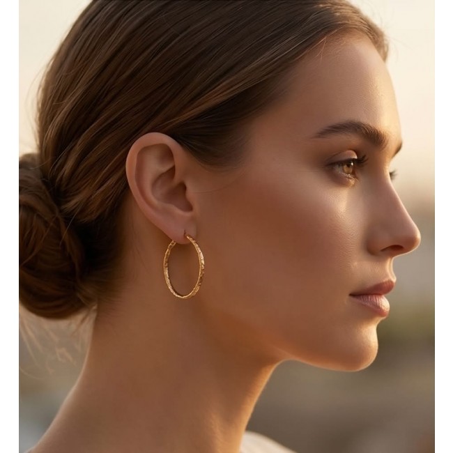 Allure Golden tone handcrafted Stylish midium size Hoop earrings - photo 1
