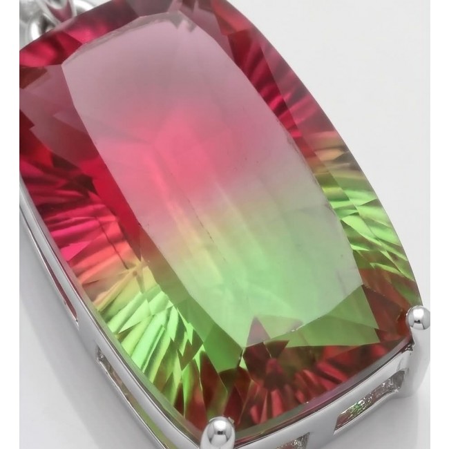 Isabella 18.2 carat baquete cut Brazilian Tourmaline .925 Sterling Silver Perfectly handcrafted pendant - Close-up of Isabella 18.2 carat Brazilian tourmaline in .925 silver setting.