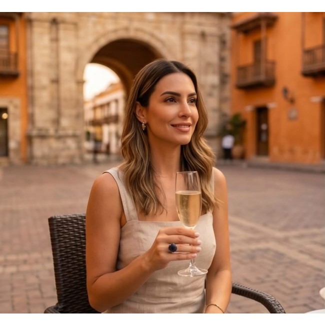 Born to Glam 14.2 carat natural Sapphire 18K Gold over .925 Sterling Silver Perfectly handcrafted Ring s. 8 - Sapphire ring worn on hand, sipping champagne outdoors.