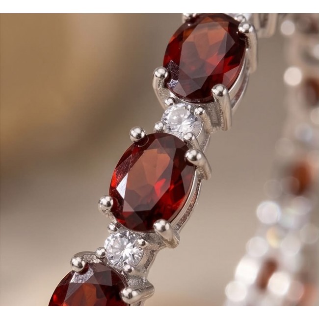 Red Royalty Authentic 24.9 carat Mozambique Garnet .925 Sterling Silver brilliantly handcrafted Statement earrings - Stone close-up of Red Royalty 24.9 carat Mozambique Garnet bracelet.