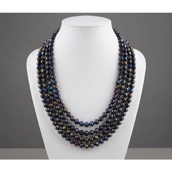 Bohemian Style Huge Genuine 80 inches Titanum Druzy handmade necklace - Multi-strand Druzy necklace on display bust, front view.
