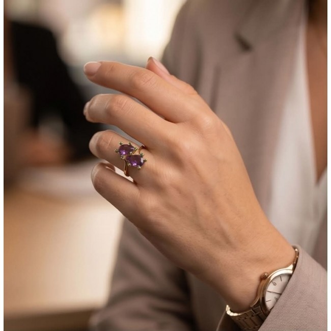 Purple Royalty 8.5 carat Amethyst .925 Sterling Silver dipped in 18K Gold over Handcrafted Ring size 6 1/4 - Worn on hand: Purple Royalty Amethyst ring with sterling silver.