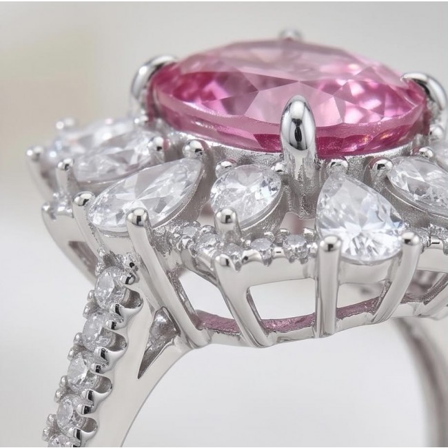 Anastasia 5.2 carat Pink Sapphire .925 Sterling Silver Handcrafted Statement Ring size 5 - Close-up of Anastasia 5.2 carat pink sapphire ring in sterling silver.