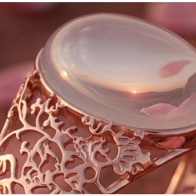 Vintage Beauty Genuine 35.2 carat Brazilian Rose Quartz Rose quartz 22K Rose Gold over .925 Sterling Silver handcrafted Bracelet / Cuff - Close-up of rose quartz stone with intricate rose gold setting detail.