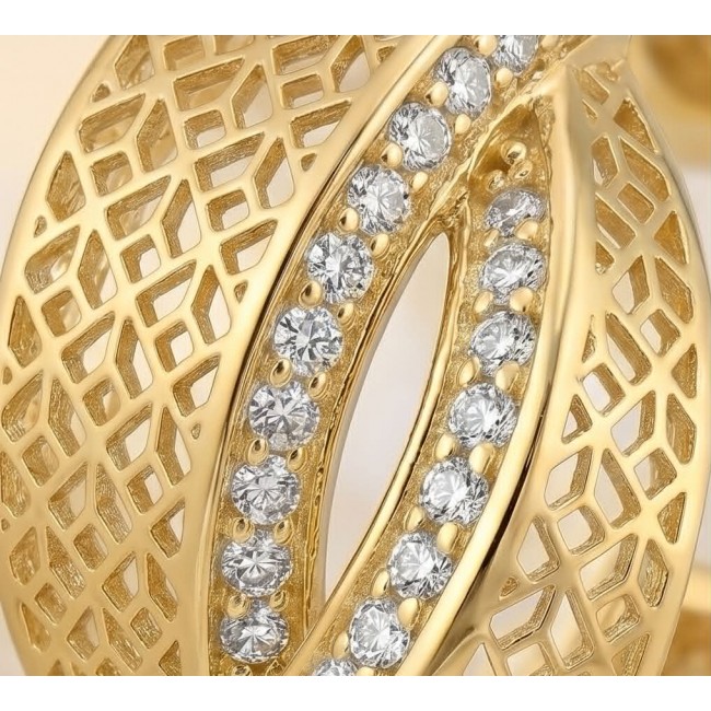 Dubai Style - .925 Sterling Silver dipped in 22K Gold handmade Large Earrings - Gold pattern and stone detail on Dubai Style sterling silver jewelry.