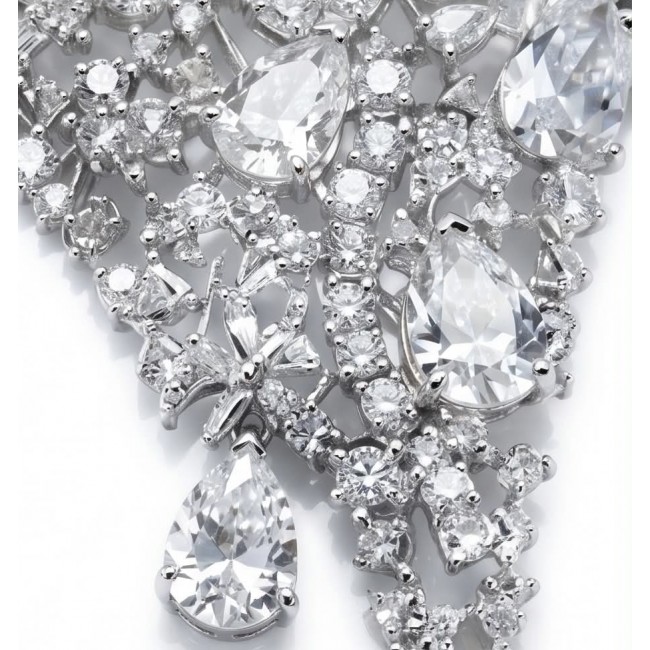 Veronica - Precious 35.5 carta White Topaz rhodium over .925 Sterling Silver .925 Sterling Silver Statement Necklace - Close-up of Veronica precious white topaz and rhodium necklace.