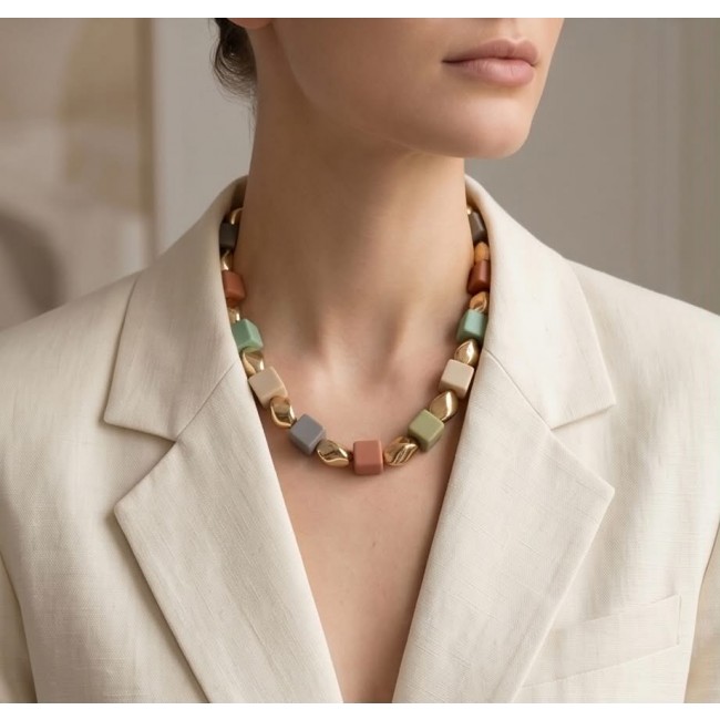 Luxurius Modern Concept - Crystal Cubes golden Handcrafted necklace - photo 1