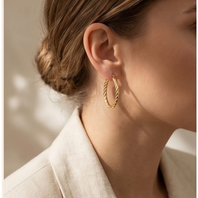 Allure Golden tone handcrafted Stylish midium size Hoop earrings - photo 1