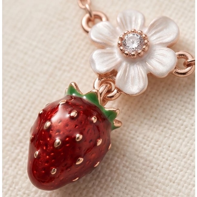 Strawberry - Enamel 14K Rose Gold over .925 Sterling Silver .925 Sterling Silver Necklace - Strawberry pendant detail, 14K rose gold over sterling silver.
