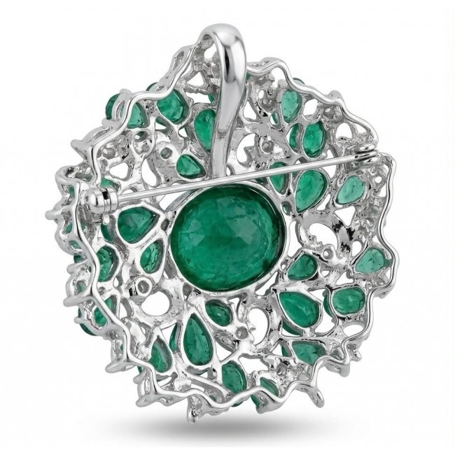 An Large 55.8 carat Vintage style Chrom Diopside from Eastern Siberia .925 Sterling Silver DIPPED IN RHODIUM handmade LARGE Pendant - Brooch - Back view of vintage Chrom Diopside brooch with detailed clasp.