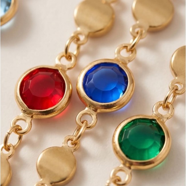 Tutti Frutti 14.5 carat Multigem 14K Gold over .925 Sterling Silver handcrafted Statement necklace - Close-up of Tutti Frutti Multigem 14K Gold Chain with Red, Blue, Green Stones