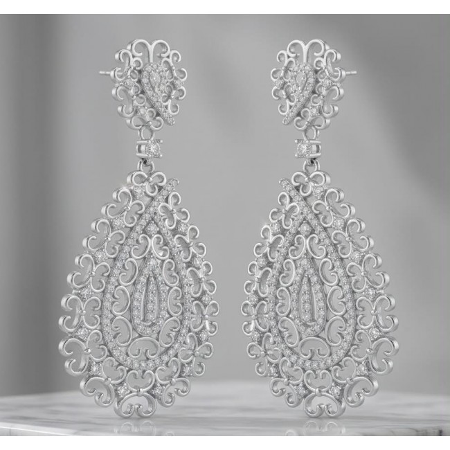 Veronica - Precious 9.5 carat White Topaz rhodium over .925 Sterling Silver .925 Sterling Silver Statement earrings - Topaz earrings front view on a marble surface.