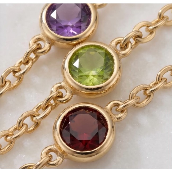 Authentic 7.5 carat Brazilian Watermelon Tourmaline 14K Gold over .925 Sterling Silver handmade Bracelet - Stone close-up of Brazilian watermelon tourmaline jewelry in 14K gold
