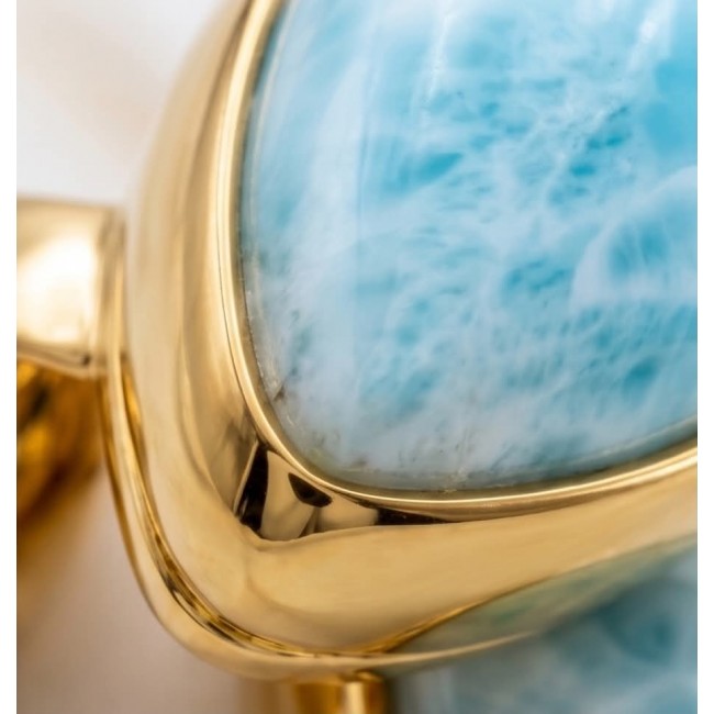 Blue Perfection Top QUALITY Blue Larimar 18K Gold over .925 Sterling Silver handmade Large ring size 8 adjustable - Close-up of Blue Larimar stone in 18K gold setting.