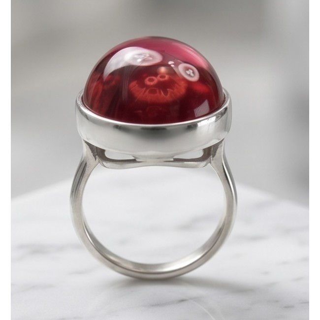 Jeanne Natural 17.4 carat Ruby .925 Sterling Silver dipped in rhodium handmade Statement Ring size 8 - Side view of Jeanne Ruby ring in .925 Sterling Silver.