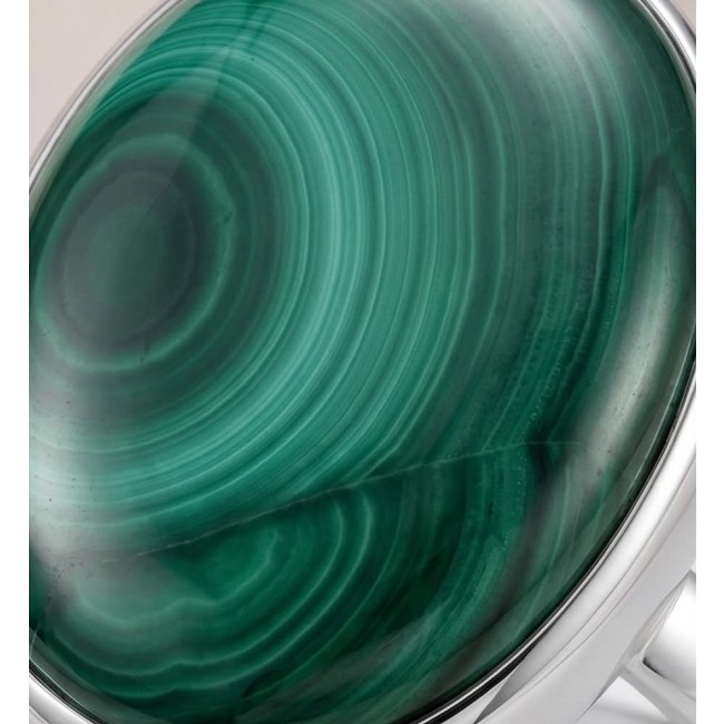 Green Aura 33.2 CARAT genuine Malachite from Utah .925 Sterling Silver handcrafted ring size 8 adjustable - Malachite stone close-up on silver setting, Green Aura 33.2 carat.