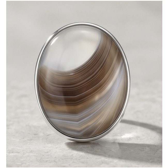 Simplicity Scentic Botswana Agate .925 Sterling Silver handcrafted Ring s. 8 adjustable - Close-up of Simplicity Scentic Botswana Agate in .925 Sterling Silver.