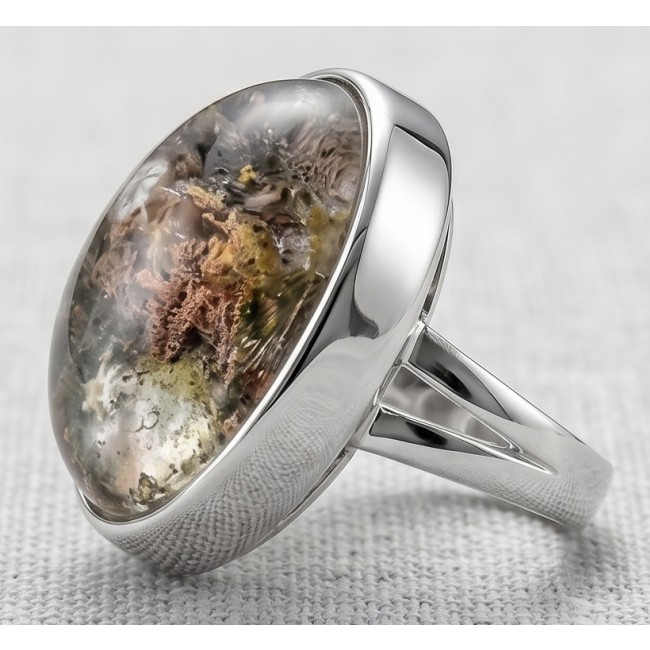 The best quality genuine 19.5 carat Phantom Quartz .925 Sterling Silver handmade Statement Ring s. 7 adjustable - Side view of genuine 19.5 carat Phantom Quartz .925 ring