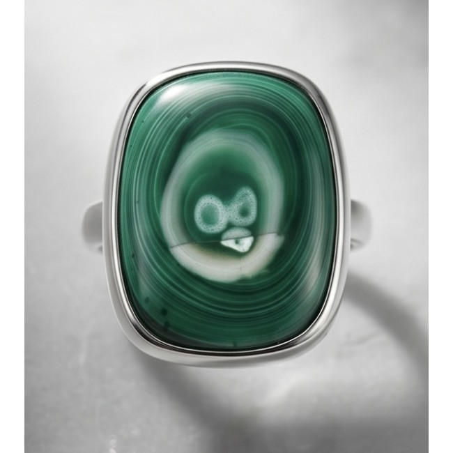 Green River 33.2 CARAT genuine Malachite from Utah .925 Sterling Silver handcrafted ring size 8 adjustable - Close-up of Green River Malachite ring in .925 sterling silver.