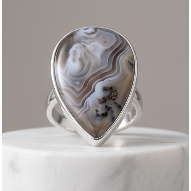 Top quality Great Crazy Lace Agate .925 handcrafted Sterling Silver Ring s. 8 adjustable - Close-up of handcrafted Crazy Lace Agate Sterling Silver ring.