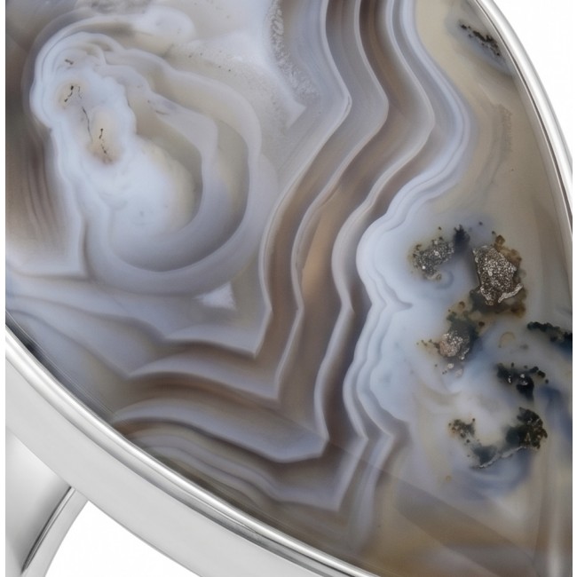 Top quality Great Crazy Lace Agate .925 handcrafted Sterling Silver Ring s. 8 adjustable - Close-up of Crazy Lace Agate stone in handcrafted silver setting.