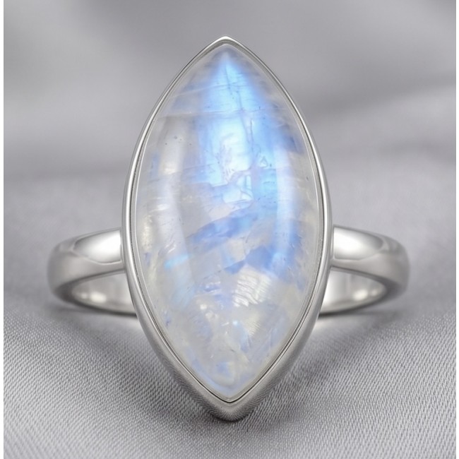 Ice Queen Rainbow top quality Moonstone .925 Sterling Silver handmade ring s. 8 1/4 - Close-up of Ice Queen Moonstone ring in sterling silver.