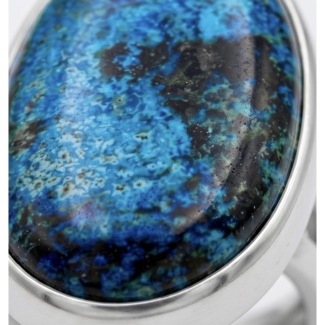 Bohemian Style - Stone Of Harmony Parrots Wing Chrysocolla .925 Sterling Silver ring s. 7 adjustable - Stone close-up of Bohemian style Parrots Wing Chrysocolla ring