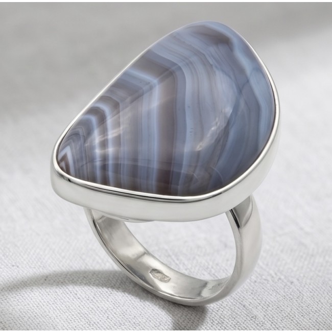 Top quality Scentic Botswana Agate .925 Sterling Silver handcrafted Ring s. 7 adjustable - Top quality Botswana Agate in sterling silver ring close-up view