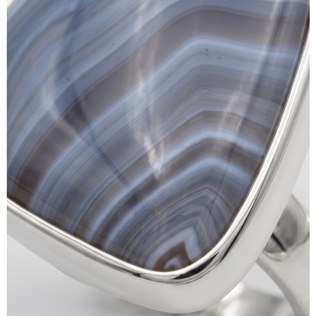 Top quality Scentic Botswana Agate .925 Sterling Silver handcrafted Ring s. 7 adjustable - Close-up of Botswana Agate set in .925 Sterling Silver