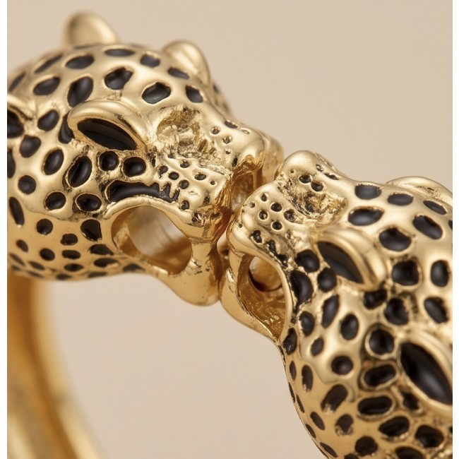Malachite Green- Enamel Leopard Head Vintage style Luxurious Bangle Bracelet - photo 2