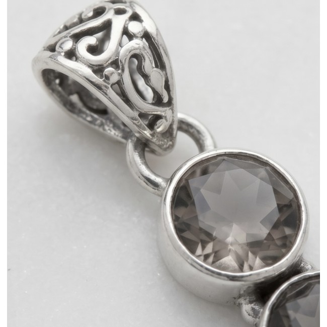 Penelope - 21.5 carat Smoky Topaz .925 Sterling Silver handmade Pendant - Stone close-up of Penelope Smoky Topaz, sterling silver setting.