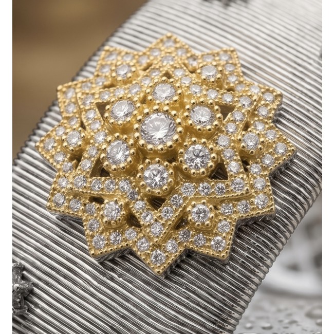 Dolce Vita - Precious Natural 9.5 carat White Topaz 2 tones .925 Sterling Silver handcrafted bracelet - Close-up of two-tone jewelry with white topaz stones.