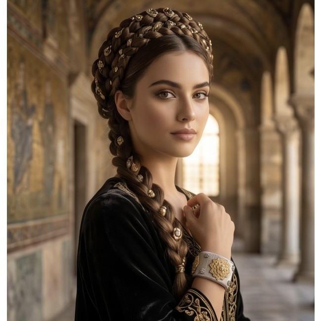 Dolce Vita - Precious Natural 9.5 carat White Topaz 2 tones .925 Sterling Silver handcrafted bracelet - Wrist detail of luxury bracelet with white topaz, worn by model.