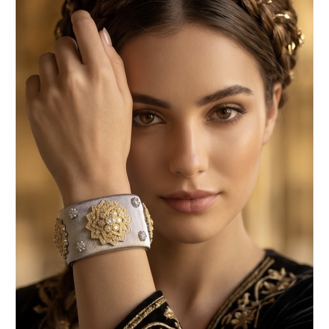 Dolce Vita - Precious Natural 9.5 carat White Topaz 2 tones .925 Sterling Silver handcrafted bracelet - Worn on hand, Dolce Vita bracelet with 9.5 carat white topaz detail.