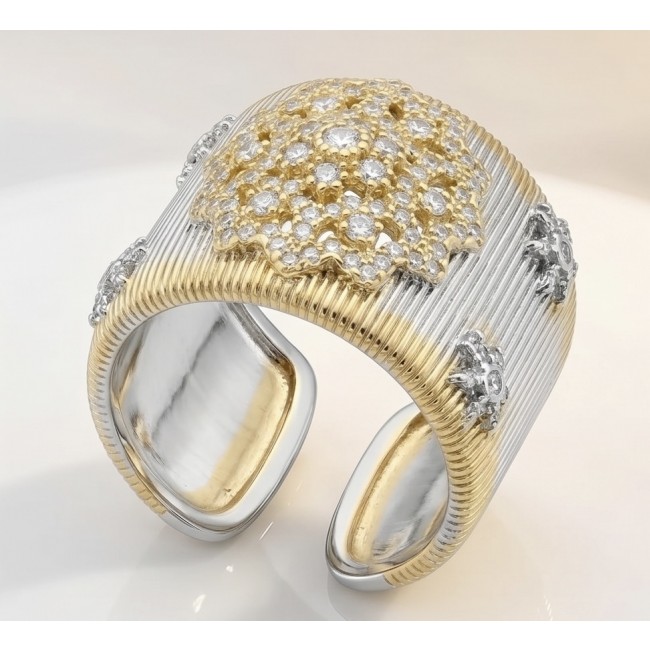 Dolce Vita - Precious Natural 9.5 carat White Topaz 2 tones .925 Sterling Silver handcrafted Ring size 7 - Side view of two-tone ring with white topaz accents