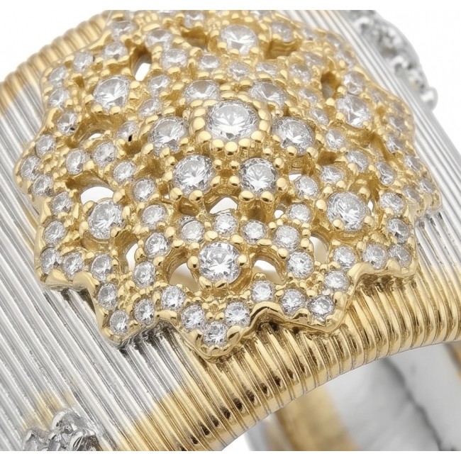 Dolce Vita - Precious Natural 9.5 carat White Topaz 2 tones .925 Sterling Silver handcrafted Ring size 7 - Close-up of Dolce Vita ring showcasing topaz and two-tone gold detailing