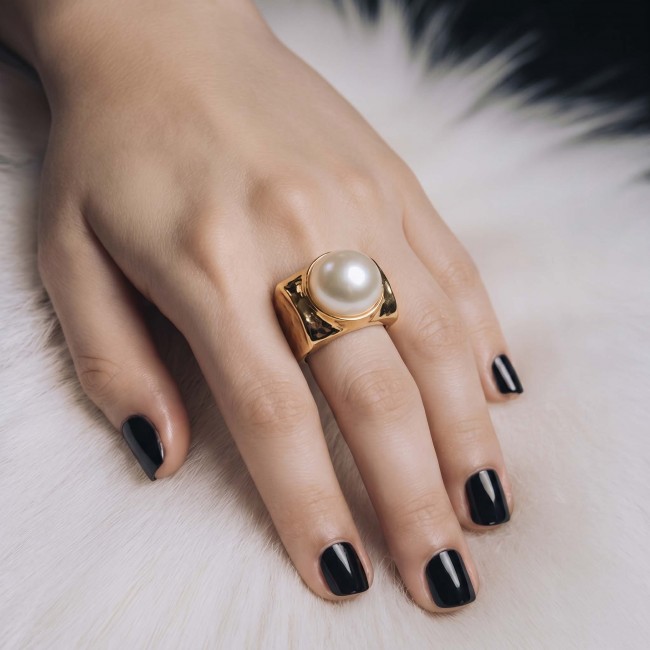 Luxurious Pearl brilliantly handcrafted Golden ring s. 7 adjustable - photo 1
