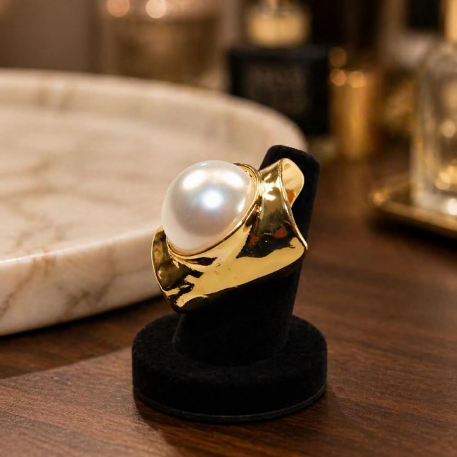 Luxurious Pearl brilliantly handcrafted Golden ring s. 7 adjustable - photo 2
