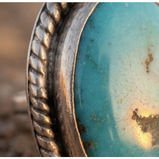 Great authentic Morenci Turquoise .925 Sterling Silver handcrafted Earrings - Stone close-up of Morenci Turquoise in .925 Sterling Silver setting.