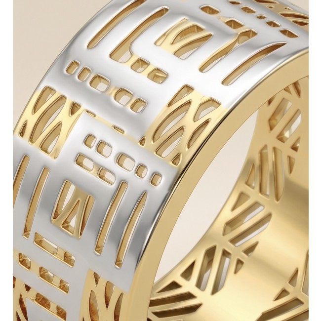 Secret code Precious Natural two tones .925 Sterling Silver Women ring size 10 - Close-up of Secret Code ring showing two-tone design in sterling silver.