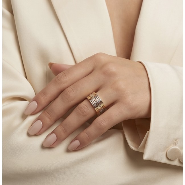 Secret code Precious Natural two tones .925 Sterling Silver Women ring size 10 - Ring worn on hand, showcasing two-tone sterling silver design.