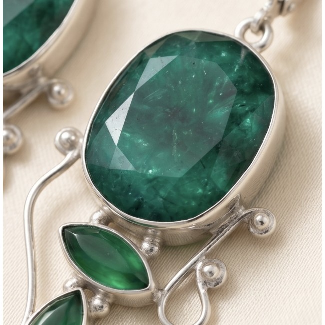Born to Glam authentic 20.2 carat Colombian Emerald .925 Sterling Silver handcrafted earrings - Close-up of Born to Glam 20.2 carat Colombian Emerald pendant
