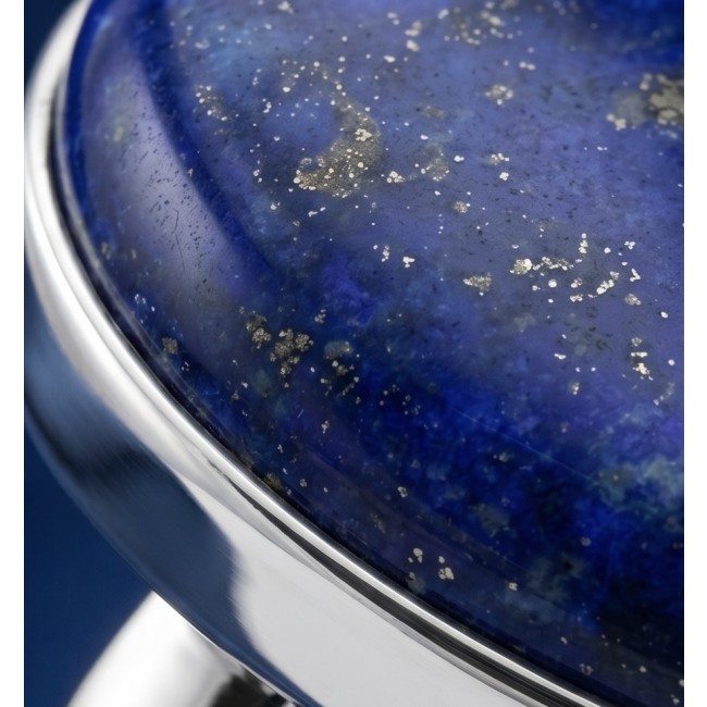 Natural 24.5 carat Lapis Lazuli .925 Sterling Silver handcrafted ring size 8 adjustable - Close-up of 24.5 carat Lapis Lazuli set in .925 Sterling Silver