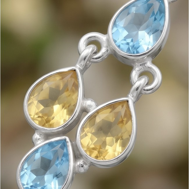 Fiesta Authentic 10.7 carat Multigem .925 Sterling Silver handcrafted earrings - Close-up of multigem stones in sterling silver setting.